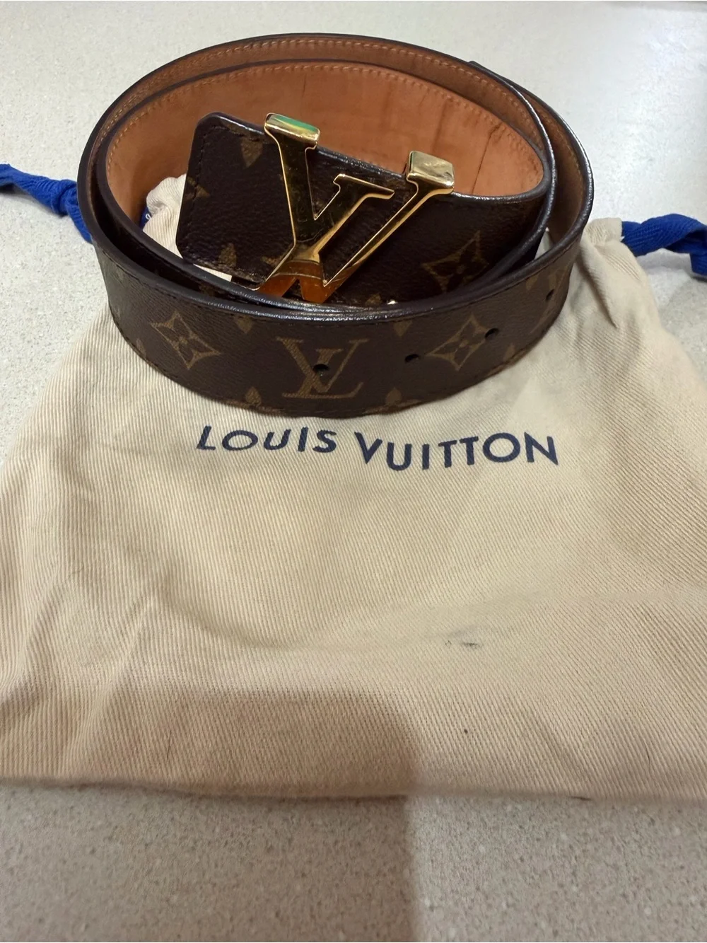 Louis Vuitton Brown Monogram LV Buckle Belt with Gold Hardware